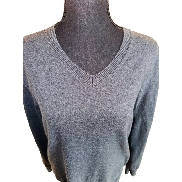 Claiborne Womens V-Neck Sweater S Gray Cotton/Cashmere Blend Sustainable Preppy - Picture 5 of 9